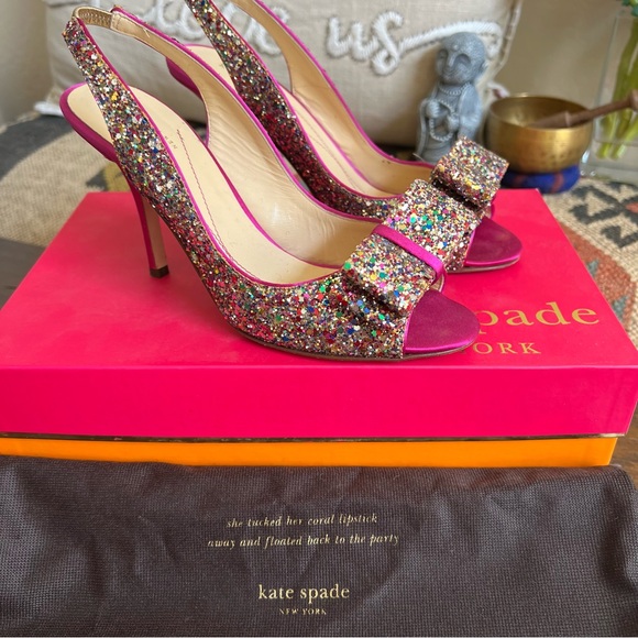 Kate Spade Charm Glitter/Sparkle Hot Pink Slingback Heels Box & Dust Bag US6 - Picture 3 of 16